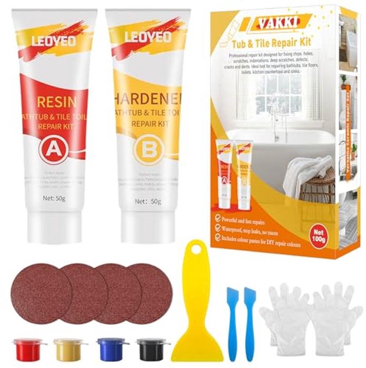 Tegelreparatieset 100 g voor Waterdichte Reparaties van Keramiek en Emaille