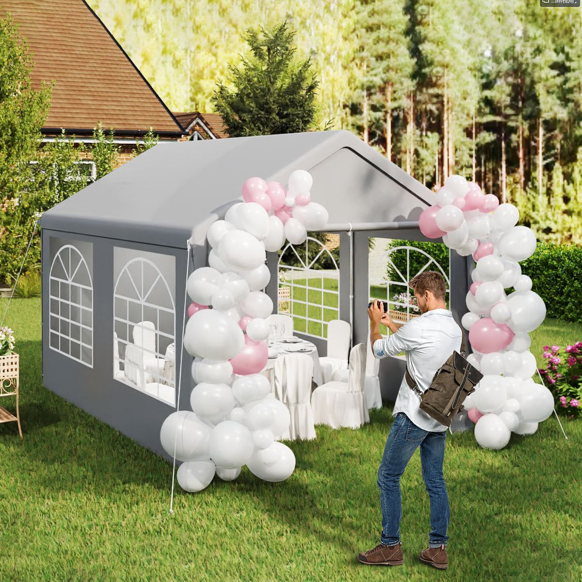 Aufun Paviljoen 3x4m - Grijs - Metaal Tuinpaviljoen Met Zijpanelen, Partytent Tuintent voor Feest, Marktkraam & Buiten Camping