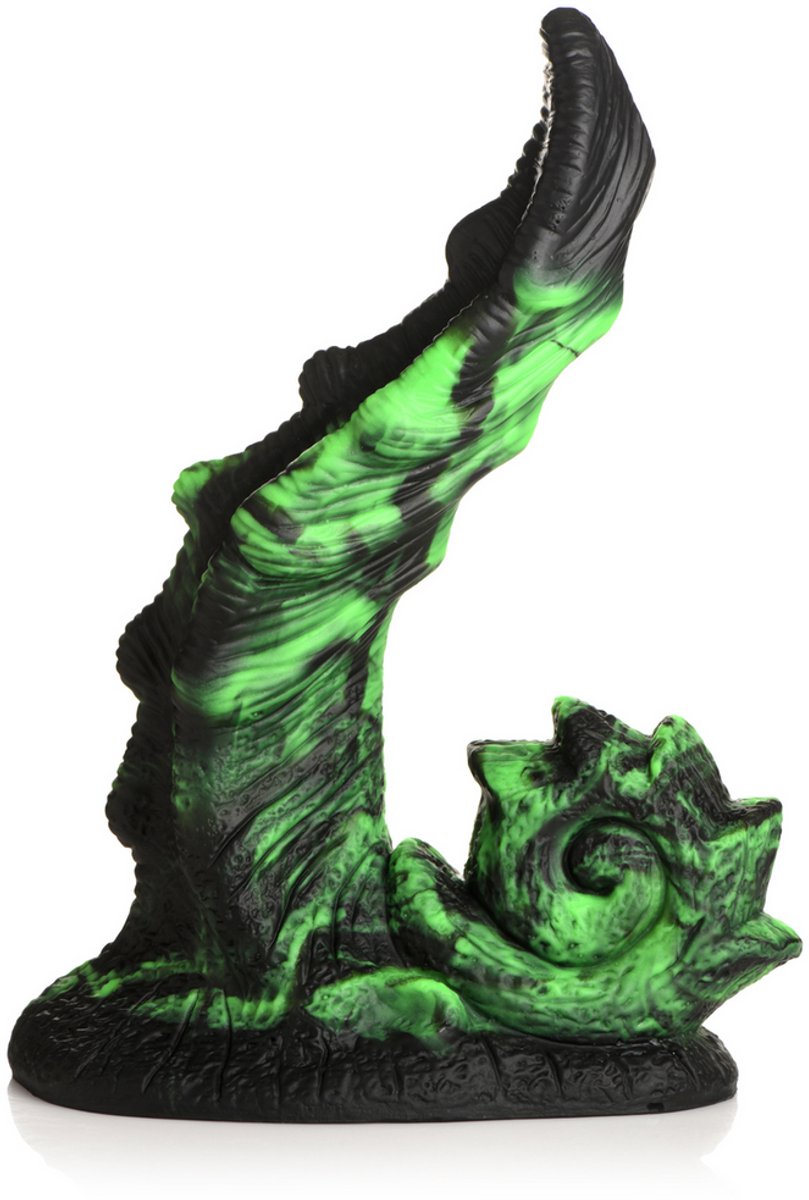 glowzilla - glow-in-the-dark siliconen dildo - groen/zwart