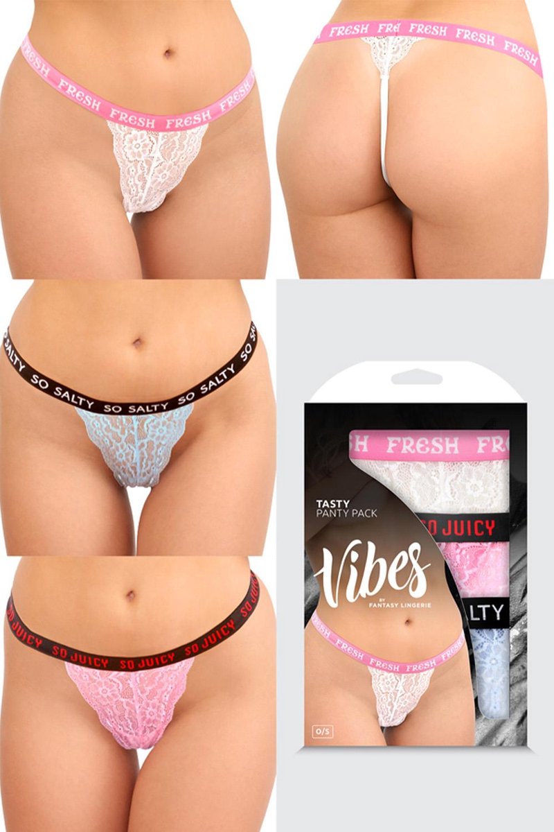 Fantasy Lingerie Tasty vibrators slipje Pack 3 Pairs Of kant string slipje, Os - Multicolor