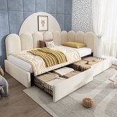 Canapé-lit 90x200 cm - lit une place avec sommier - lit enfant avec rangement tiroirs - beige - sans matelas