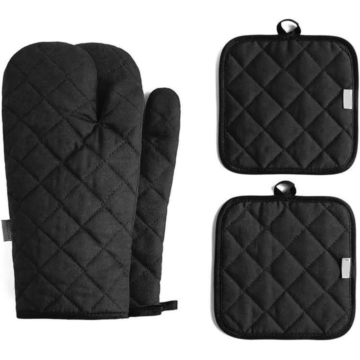 Gigicial Ovenhandschoenen - Ovenhandschoenen - Hittebestendig tot 260 °C / Dubbellaags verdikt - 4 stuks - Geschikt om te koken en te grillen - Zwart