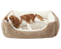 Hondenmand & Kattenmand - 70x50 cm - Met Uitneembaar Kussen - Zachte Dierenmand - Imitatie Konijnenbont - Antislipbodem - Orthopedisch & Wasbaar - Geschikt voor kleine honden en alle katten- Voor Teckel, Franse Bulldog & Maine Coon - Beige/Bruin