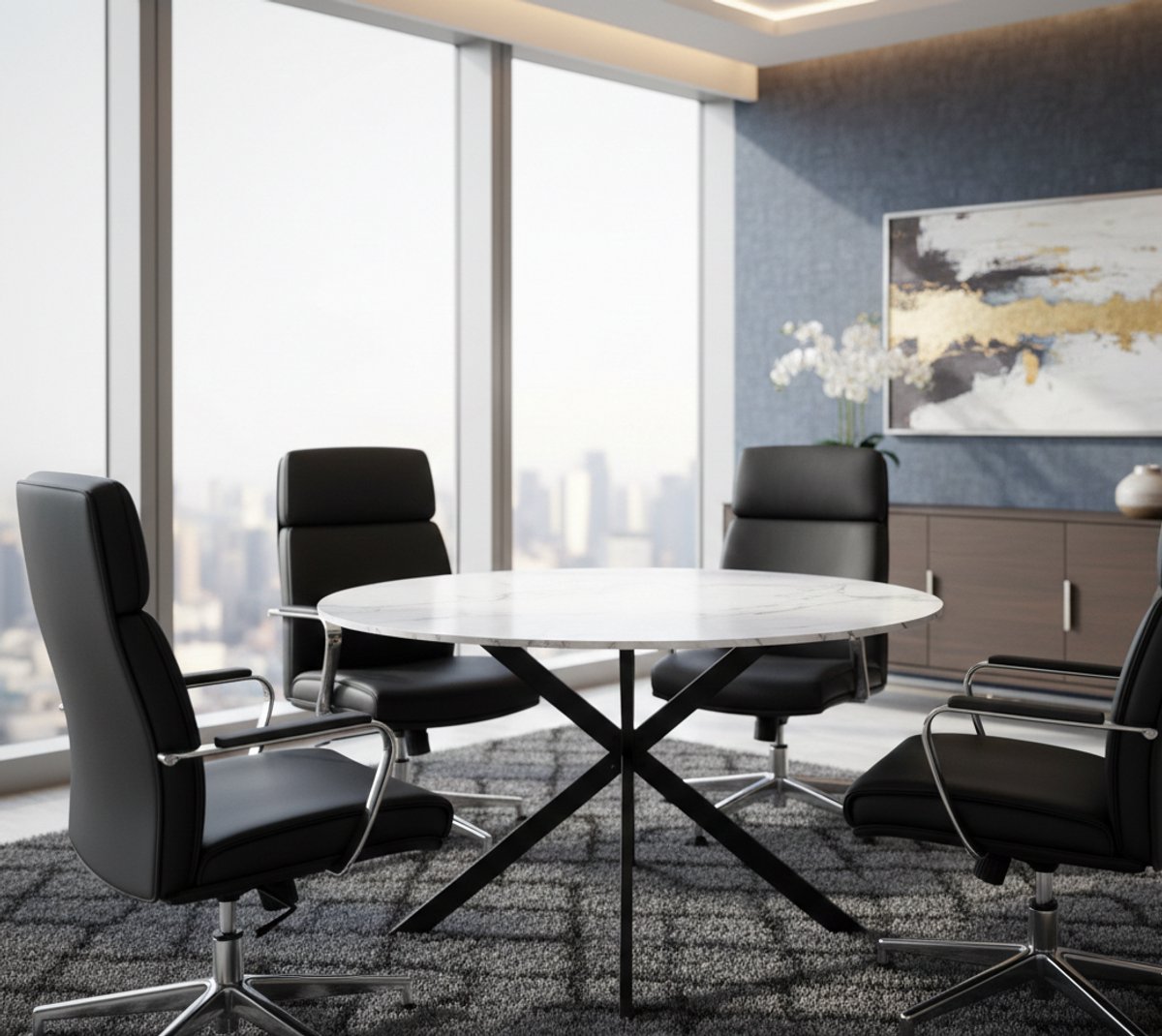 Ronde Eettafel Alaska 110 cm - Marmerlook Blad & Zwart Metaal Onderstel - Stijlvolle Design Tafel voor Woonkamer en Keuken | Casa Serena – 110 cm – Casa Dorada