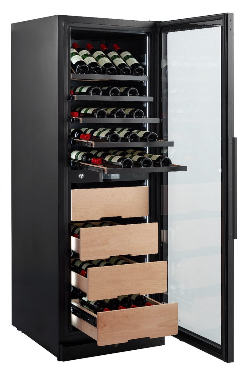 Nestor M NWX286FN2 Premium Wijnklimaatkast 98 Flessen – 2 Zones – Vrijstaand – 5-20°C – Zwart Glas – Koolstoffilter - Houten Leggers en lades – 3 kleuren LED Verlichting