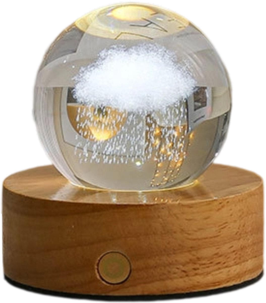 longziming -Kristallen Nachtlicht - 3D Regenwolk - USB Oplaadbaar, Touch Bediening, Drie Kleurinstellingen, Dimbaar, Perfect voor Kindercadeau (6cm, 8cm Basis)