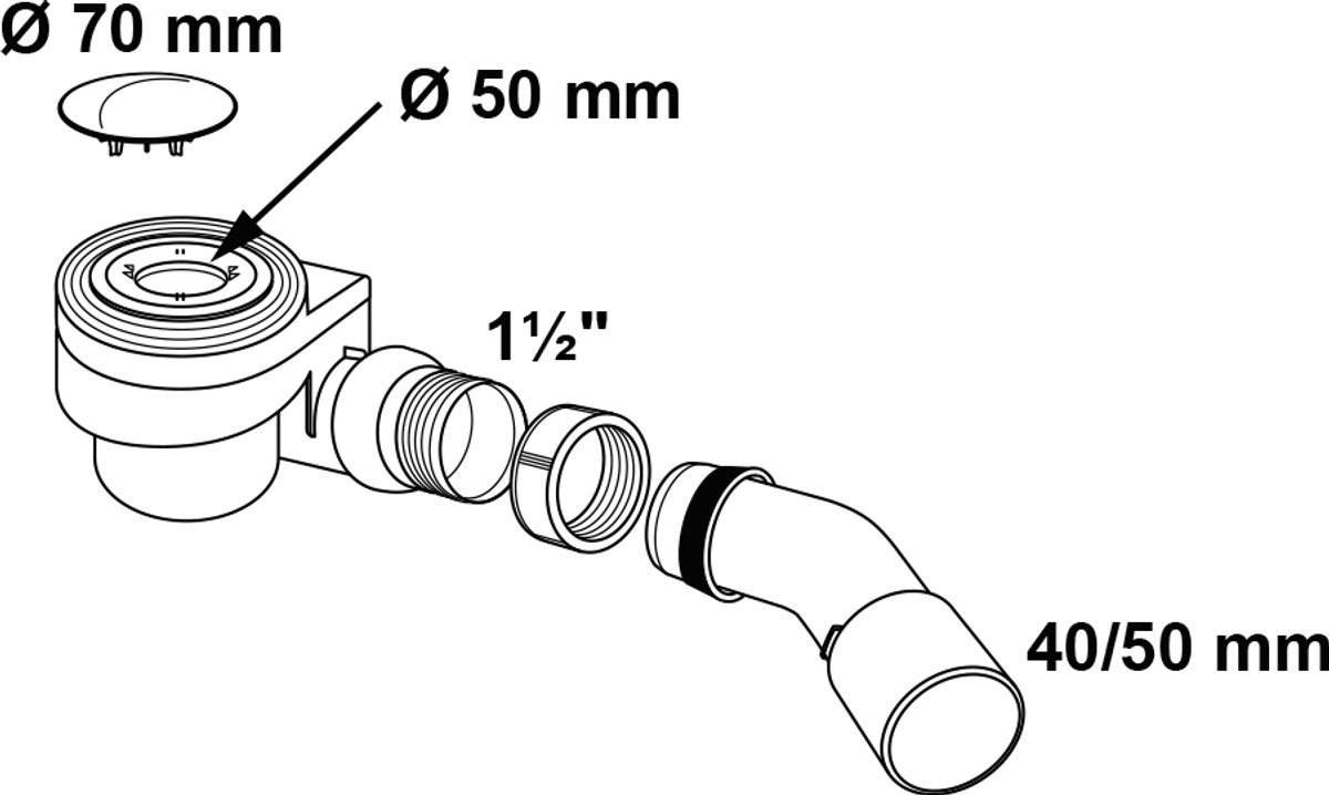 KIRCHHOFF PP Douche- en badafvoer 50 mm, chroom, 1 1/2" x 40/50 mm, met afdekking, 70 mm