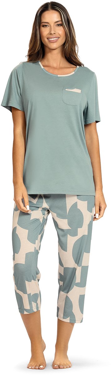 Ascafa - Dames Pyjama Deluxe met 7/8 Broek - Zomer - Smoky Blue - Maat 38