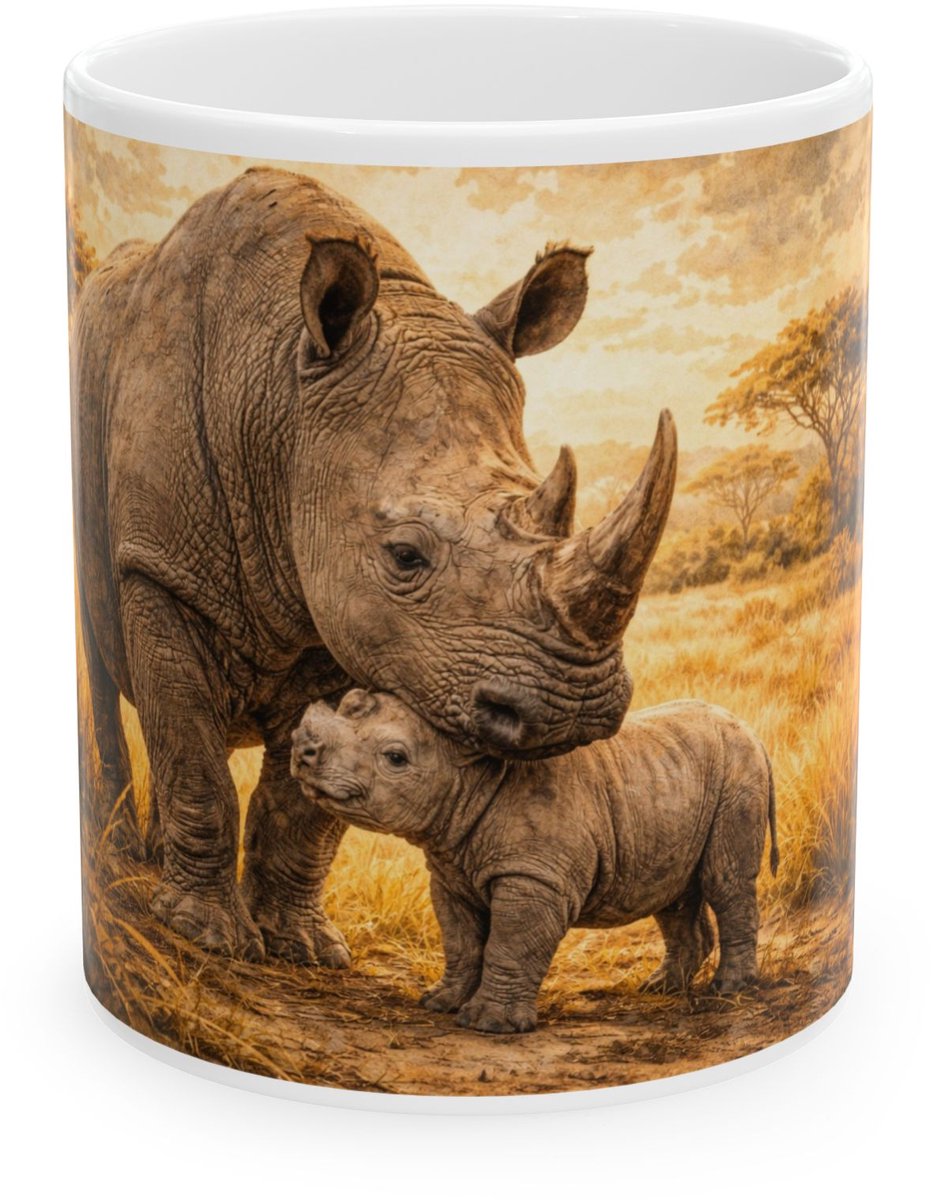 Plot-Twister - Dieren Mok 330ML – Neushoorn - Keramische Koffiemok met Unieke Dierenprint – Vaatwasser & Magnetronbestendig – Cadeauverpakking met Venster