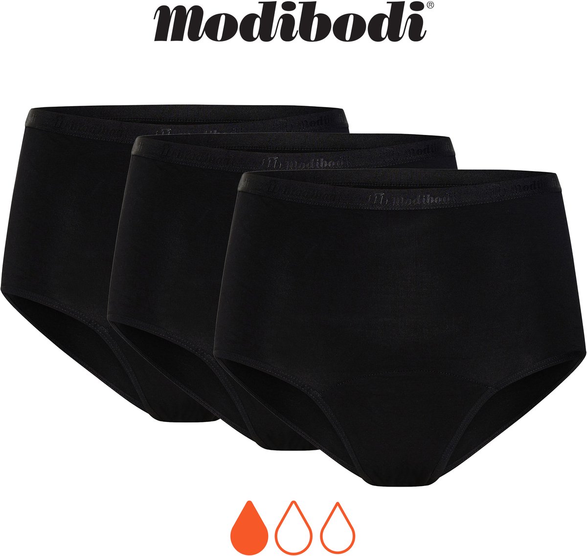 Modibodi Menstruatie Ondergoed Licht Absorberend Dames Klassieke Hoge Slip 3-pack Zwart 40