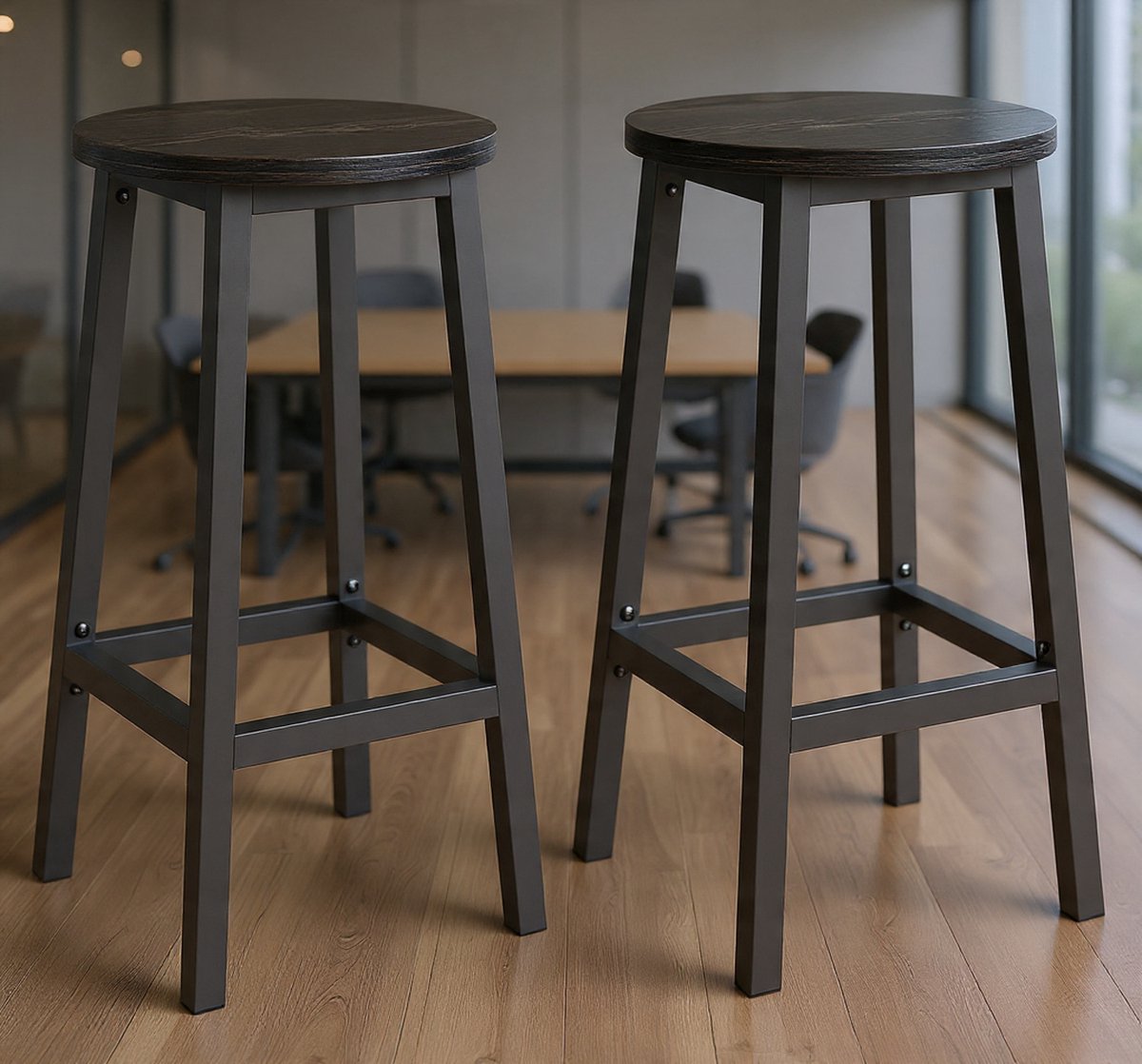 Serena barkrukken set van 2, keukenstoelen met metalen frame, eenvoudig te monteren, 65 cm hoog met voetensteun, voor keuken, woonkamer en eetkamer, ebbenhoutzwart LBC032B56-Casa Serena – 65 cm – C...
