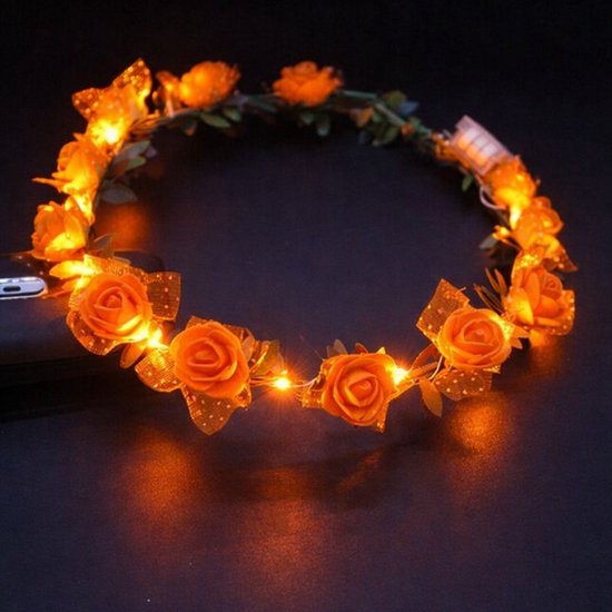 Edary LED Bloem Kroon Hoofdband Licht Up Bloemen Haar Krans Hoofdbanden Bruids Festival Bruiloft Haaraccessoires voor Vrouwen (Geel