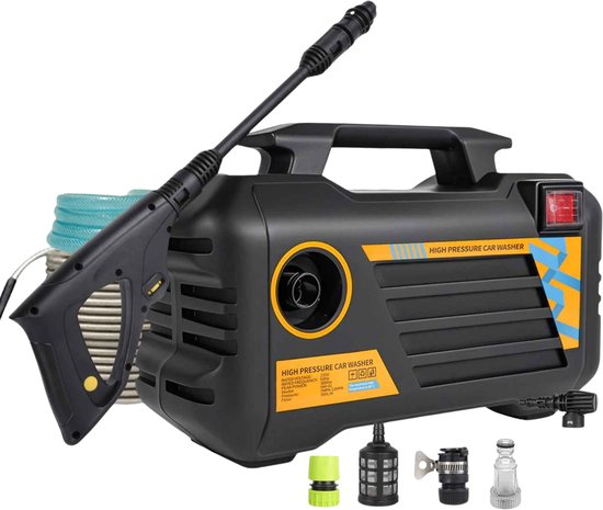 Elektrische Hogedrukreiniger 3000W 180 Bar – Compact, Draagbaar met Spuitpistool & Schuimfles voor Auto, Terras en Tuin