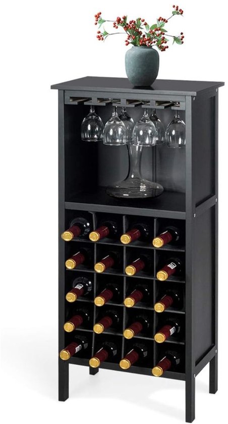 IBUYKE Wijnrek vrijstaande vloer, barkast, koffiebarkast 4-laags houten barkast, glashouder en opberglade voor thuis, bar, keuken, woonkamer, wit TMJ905W
