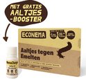 Doosje Econema Aaltjes tegen Emelten met gratis Aaltjes-booster. Met afbeelding van een larve.