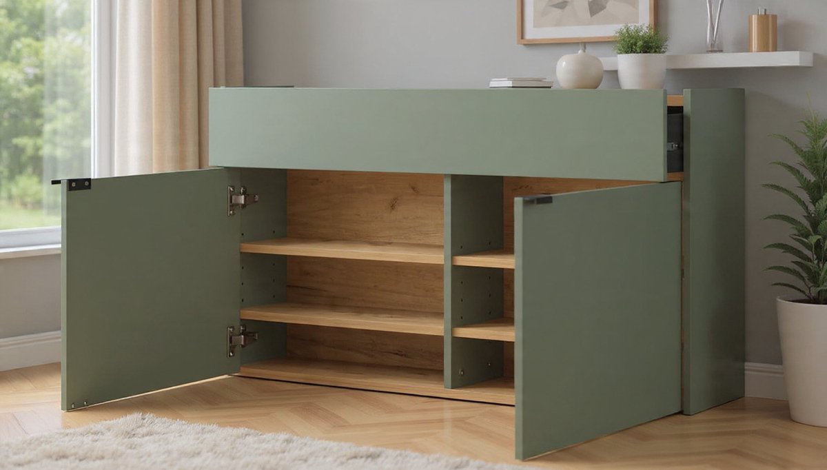 Schoenenkast 1398-629 GW-Ameca in /eikenhout geringe diepte ideaal voor smalle gangen 110 x 57 x 22 cm Casa Serena Taupegroen
