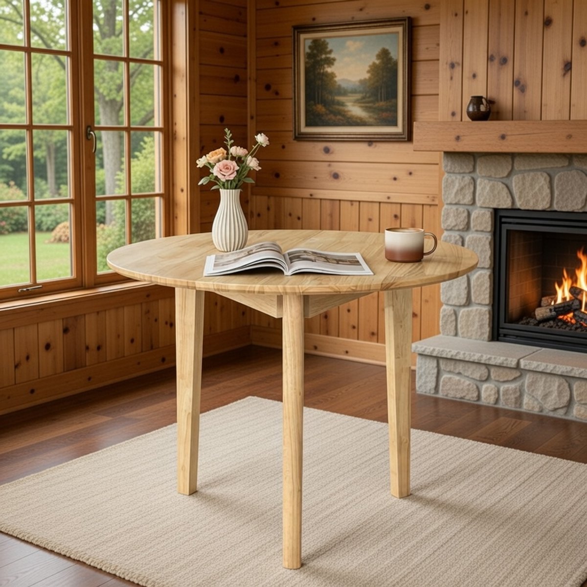 Ronde Massief Houten Eettafel - Moderne Keukentafel met Potenbord - 80 cm Diameter - Duurzaam Rubberhout - Ideaal voor 2-4 personen - Beige/Natuur Casa Serena
