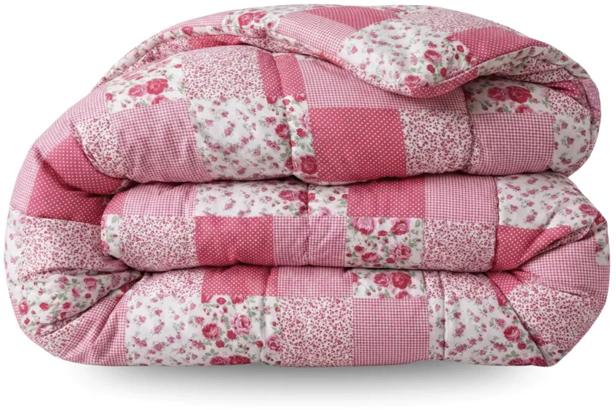 Zelesta Comfort Design Patchwork Pink 240x200cm - Dekbed zonder overtrek - 30 dagen proefslapen - Wasbaar hoesloos dekbed - Bedrukt dekbed - Dekbed met print - All Year Winterdekbed & Zomerdekbed