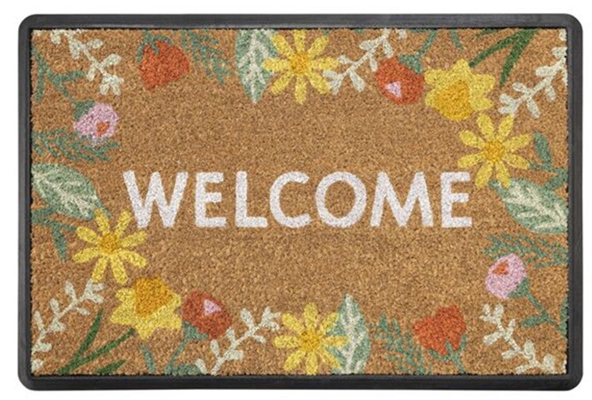 Home & Deco Kokos deurmat bloemen 40x60 cm