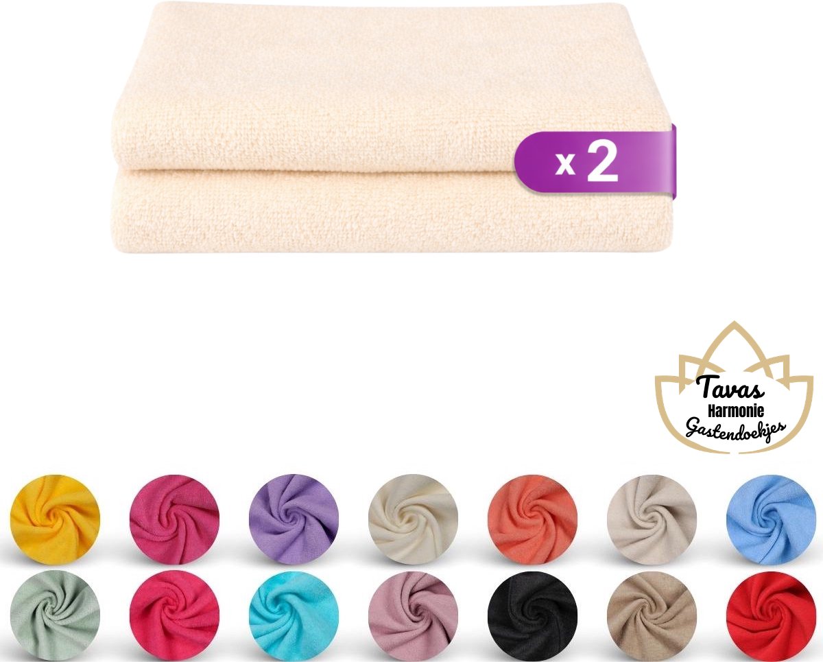 Tavas Harmonie Gastendoekjes 30x50 cm Creme Set van 2 100% Katoen Gastenhanddoek Rechthoek Handdoek Keuken Hotelkwaliteit Gastendoek