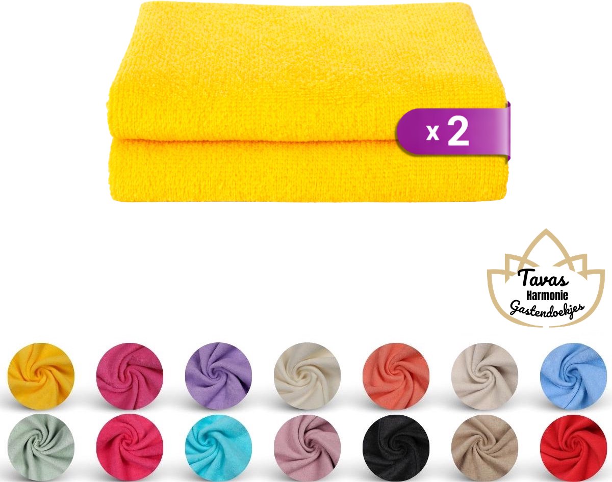 Tavas Harmonie Gastendoekjes 30x50 cm Geel Set van 2 100% Katoen Gastenhanddoek Rechthoek Handdoek Keuken Hotelkwaliteit Gastendoek