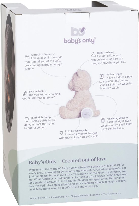 Baby's Only Bo de knuffelbeer met slaaptrainer - Baby knuffel met white noise en slimme huilsensor - Nachtlicht - Warm Linen van Merkloos — afbeelding 5