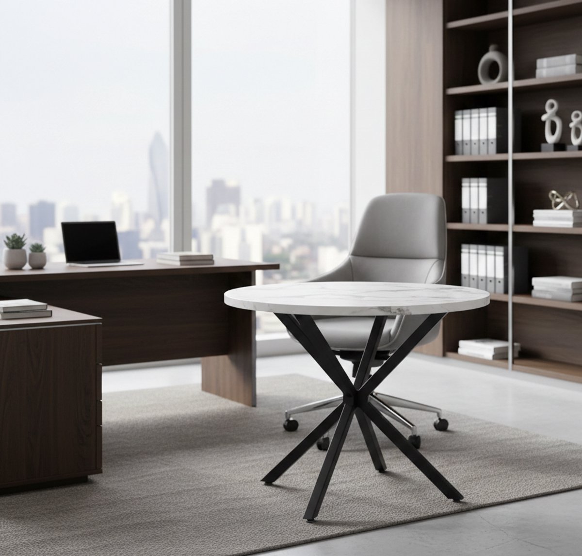 Ronde Eettafel 100 cm - Modern MDF Tafelblad met Zwart Metalen Kruispoten - Stijlvolle & Durzame Tafel voor 4-6 Personen | Casa Serena – 100 cm – Casa Dorada