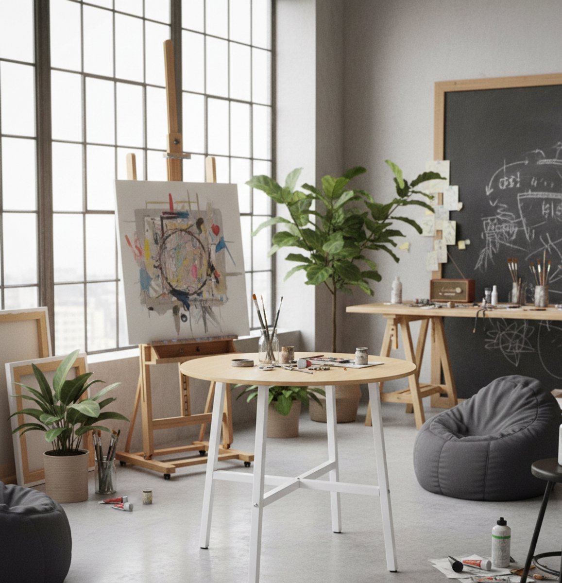 Ronde Industriële Eettafel Ø 80 cm - Moderne Stijlvolle Tafel voor 4 Personen - Robuust Hout & Metaal - Compacte Design Eettafel voor Keuken, Woonkamer en Gezellige Avonden, Casa Serena – 80 cm – C...