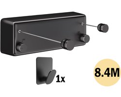 PLAY IT Waslijn Uittrekbaar 8.4 meter Zwart - 2x 4.2 meter - Wanddroogrek - Wasrek