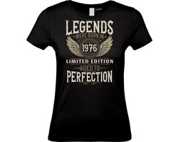 Dames T-shirt Legends where born in 1976 | 50 Jaar Verjaardag Shirt – 50e Verjaardag – Cadeau voor Man of Vrouw | Zwart (Dames) | maat XL
