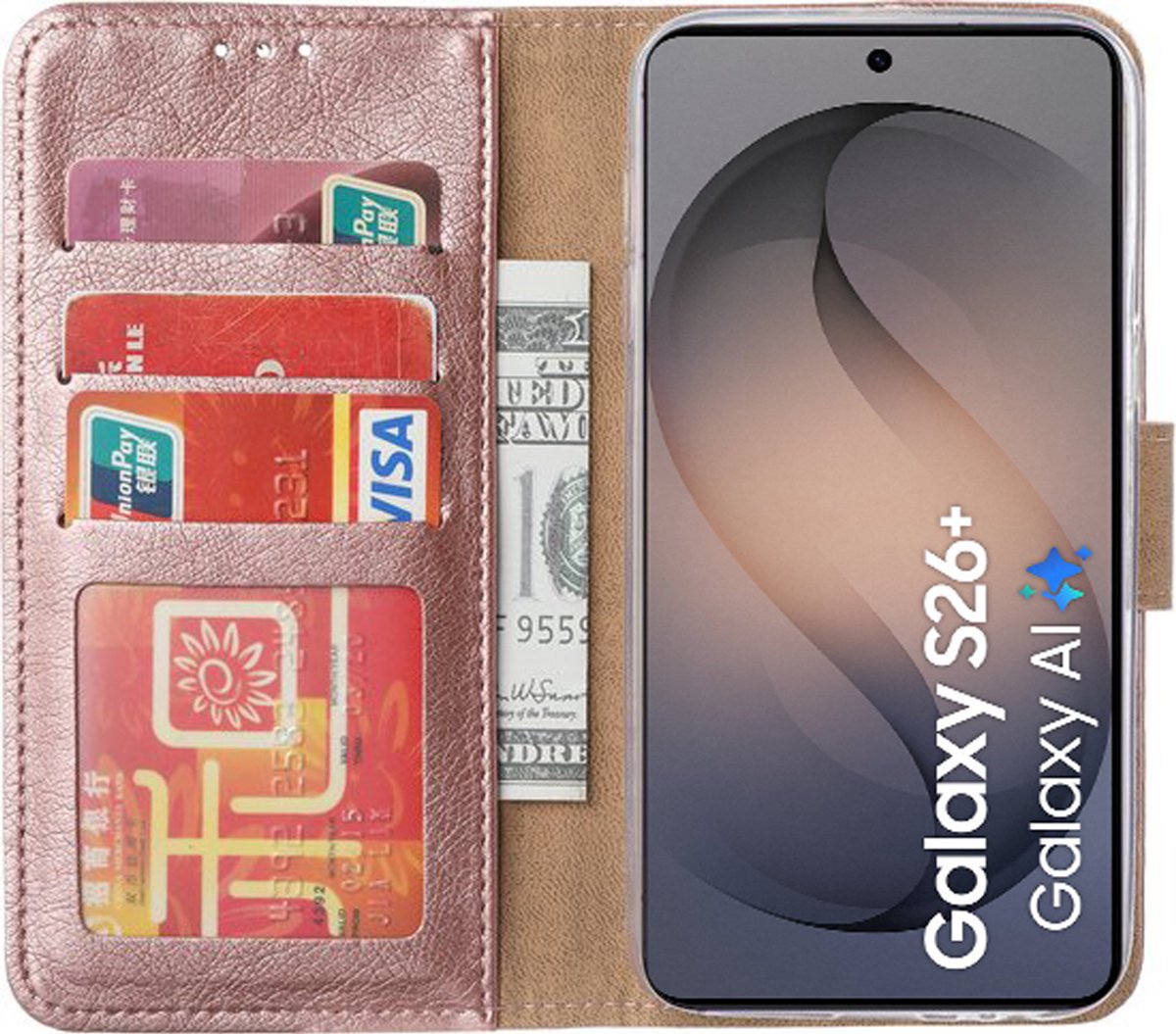 Hoesje Geschikt voor Samsung Galaxy S26 Plus – Arara bookcase met pasjeshouder - Rosegoud