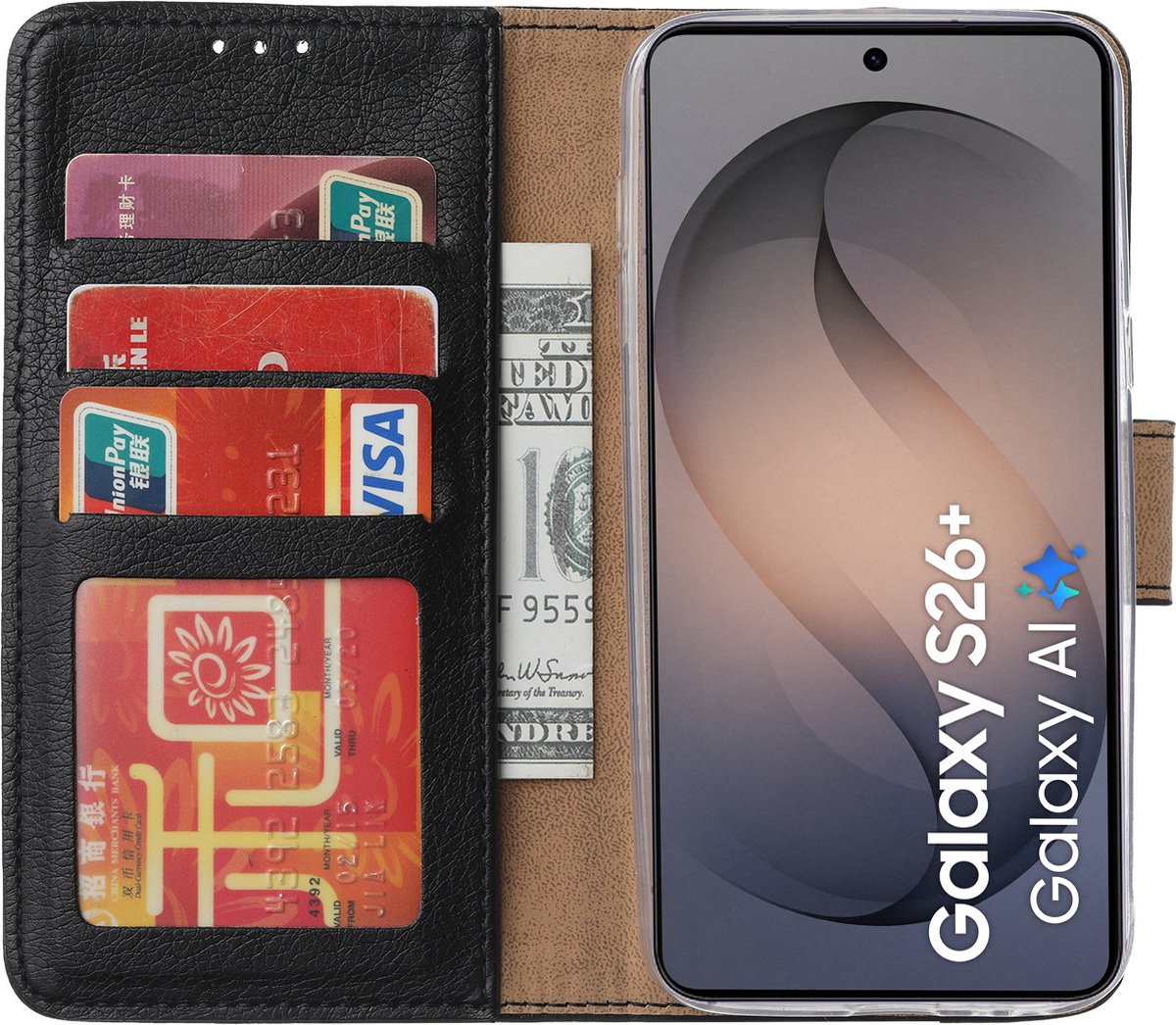 Hoesje Geschikt voor Samsung Galaxy S26 Plus – Arara bookcase met pasjeshouder - Zwart