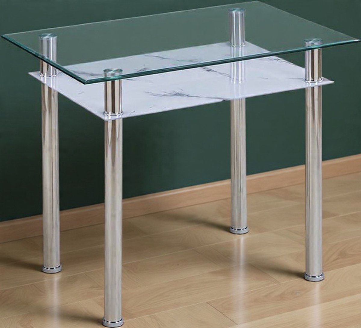 Serena Luxe Glazen eettafel 90x60 cm – Marmer Wit – Veiligheidsglas – Met Onderplank – 2 tot 4 personen Casa Serena – Casa Dorada