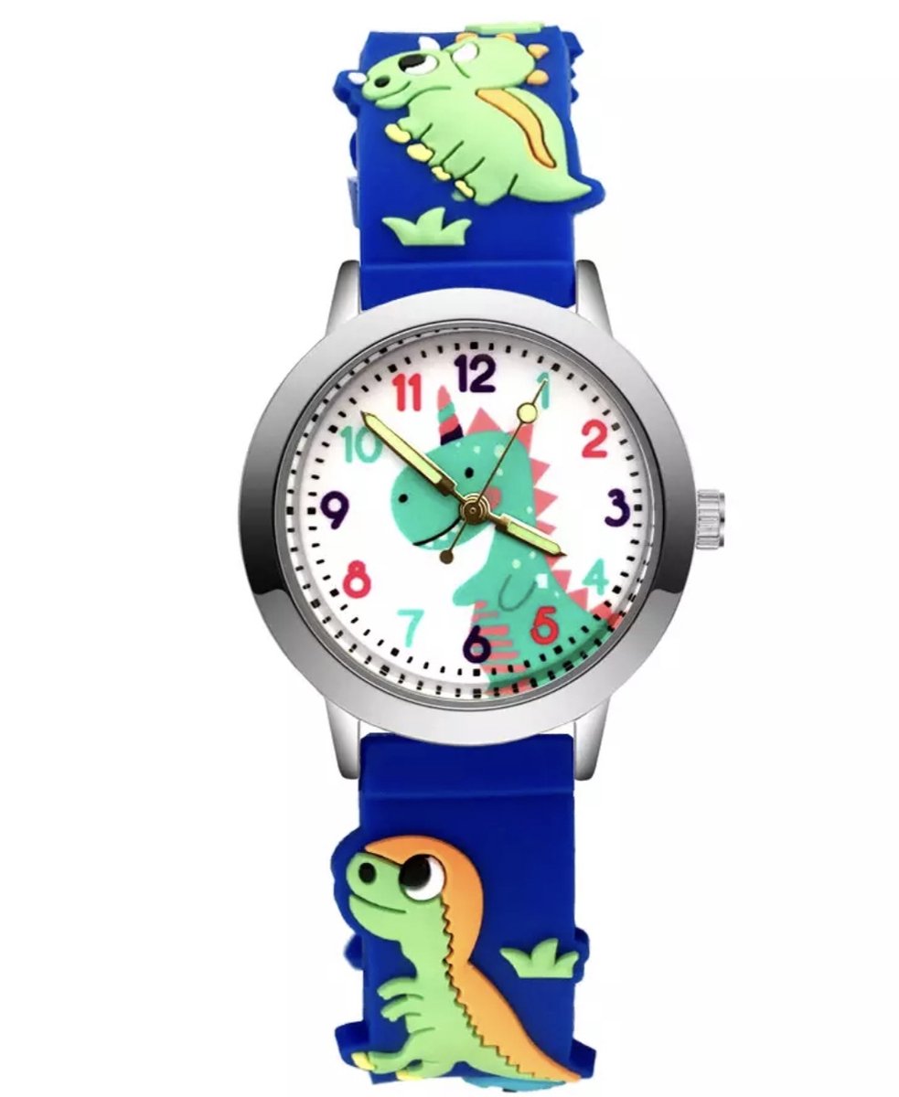 12Getit Dino kinderhorloge met blauw siliconen bandje