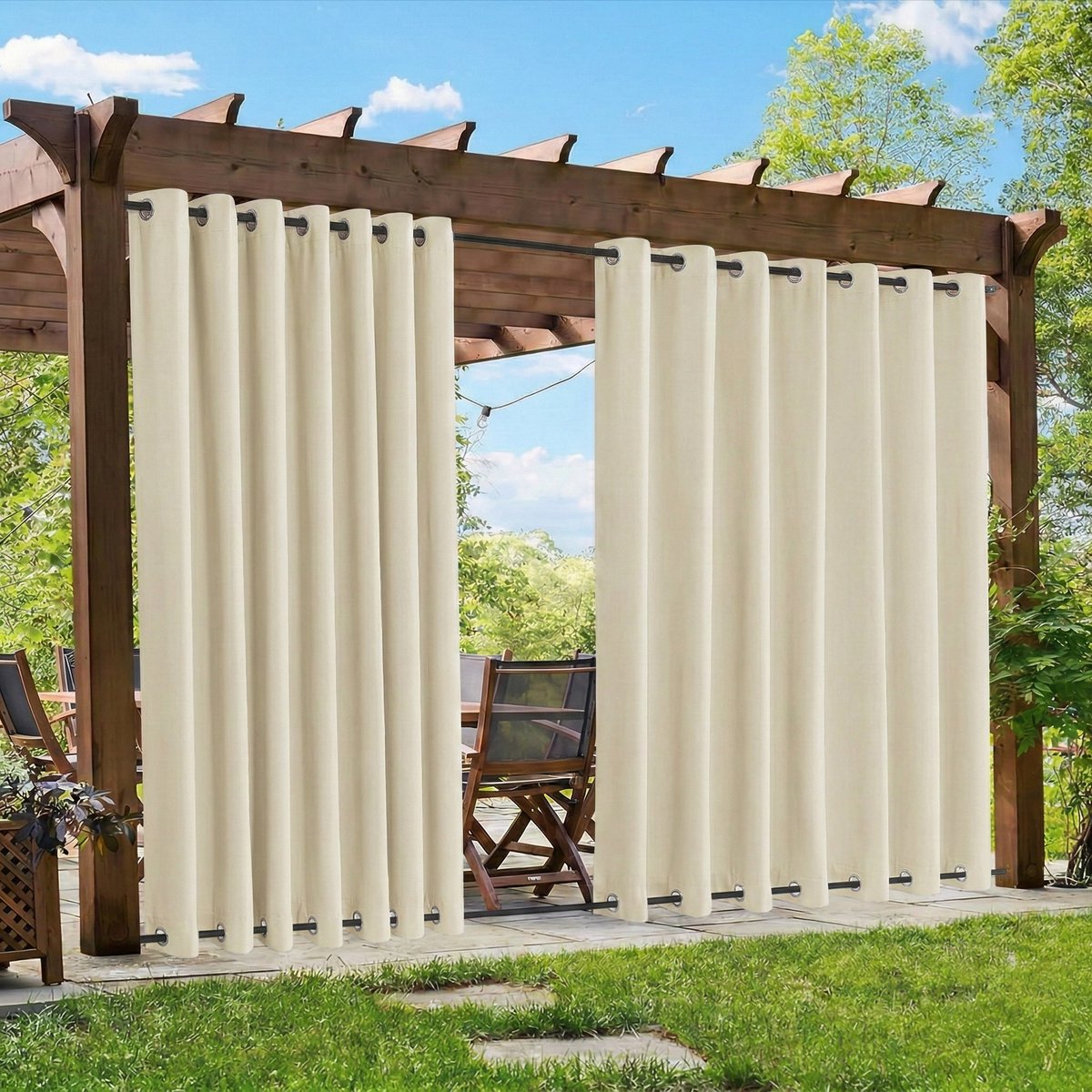 Qelus Winddicht Buitengordijn Extra Breed 254cm - Outdoor Gordijn Boven & Onder Oogjes - Waterdicht Verduisterend - Rideau Extérieur Impermé