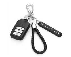 Zwarte anti verlies sleutelhanger met telefoonnummer strip, metalen clip en gevlochten band – sleutelhanger voor dames en heren – sleutel hanger met nummer label en karabijnhaak