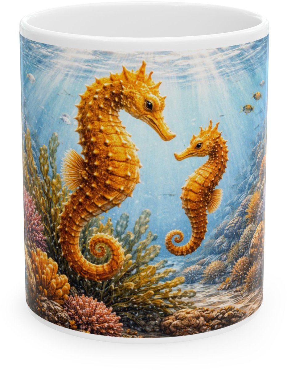 Plot-Twister - Dieren Mok 330ML – Zeepaardjes - Keramische Koffiemok met Unieke Dierenprint – Vaatwasser & Magnetronbestendig – Cadeauverpakking met Venster