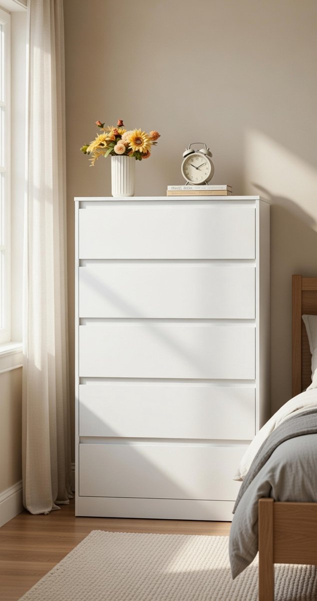 AuroraLine Ladekast 5 laden 60 cm - Moderne Witte Commode voor Slaapkamer, Woonkamer & Hal - 97,6 cm Hoog - SneeuwwitCasa Serena – 60 cm – Casa Dorada