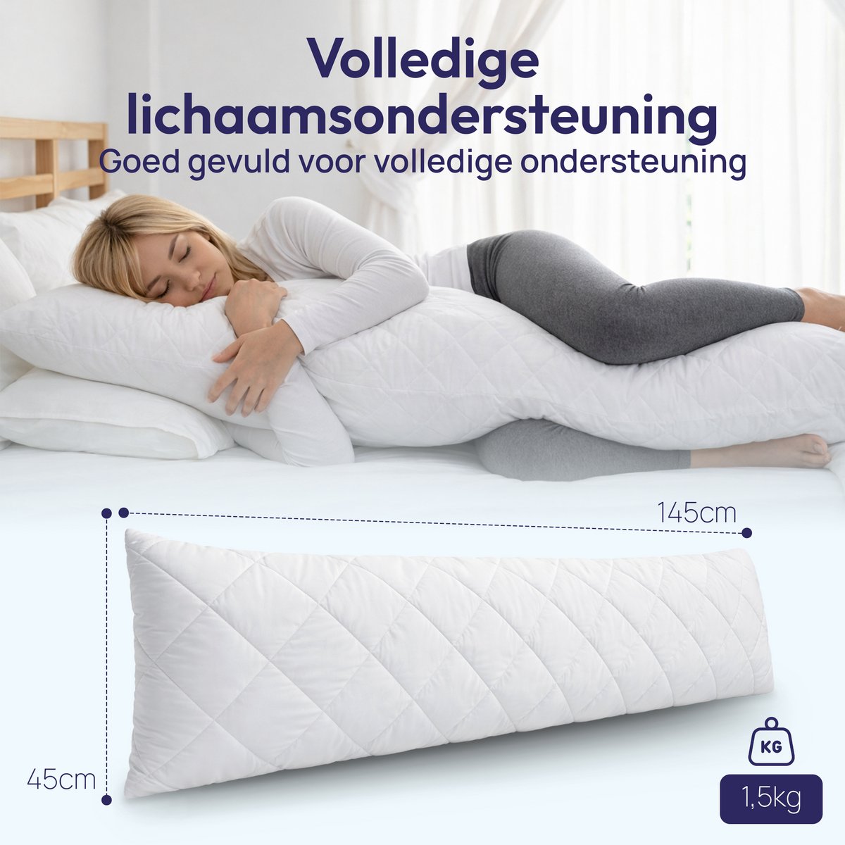 Comfeur Body Pillow - Ergonomisch - Zijslaapkussen, Zwangerschapskussen & Voedingskussen - Incl. Wasbare Kussensloop - Lichaamskussen met Wasbare Hoes - 40x145 cm – foto 4