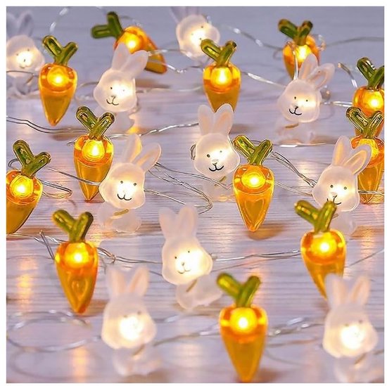 Paas-Kerstverlichting - 2 M 20 Led-Paashaas-Wortel-Lichtslinger - Werkt Op Batterijen - Slingerdecoratie Voor Paas- En Lentethemafeestjes