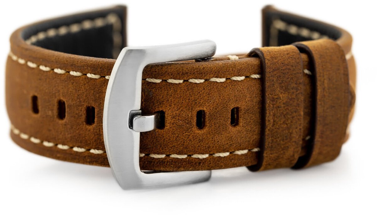Pacific - Leren Horlogeband - Donkerbruin - 20mm - Metalen Gesp