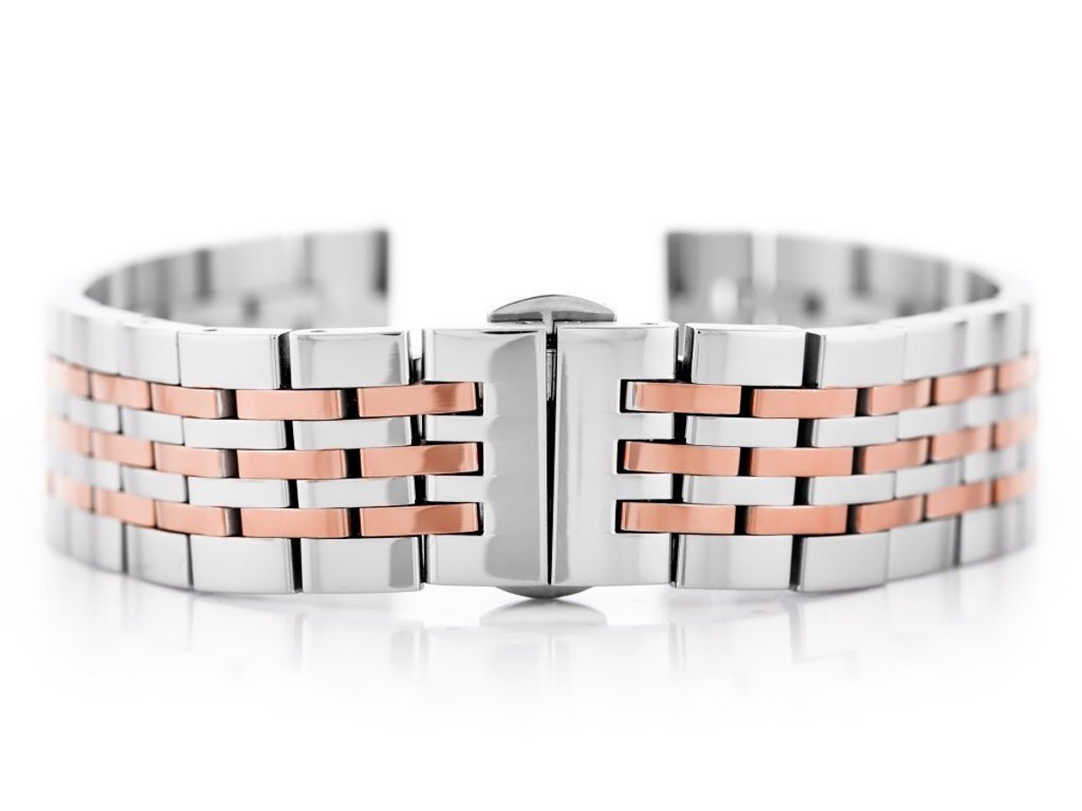 Pacific Model 4 - Horlogeband - 22mm - Sierlijk Srebrno Roze Goud - Stalen Armband