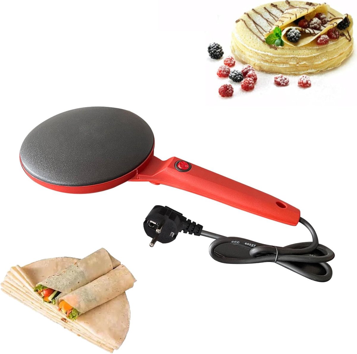 Mini pannenkoekenmaker voor thuisgebruik, elektrische pannenkoekenplaat - rood
