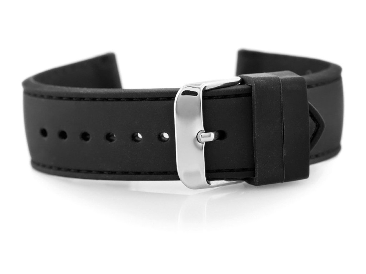 Onbekend Serie - Rubber Horlogeband - 24mm - Zwart - Zilveren Gesp