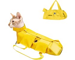 Sander Shop Opvouwbare Beschermende Tas voor Kattenverzorging - Anti-Kras Bijt Huisdierbegrenzer voor Klauwverzorging, Nageltrimmen, Oogdruppels, Oorreiniger (S, Geel)