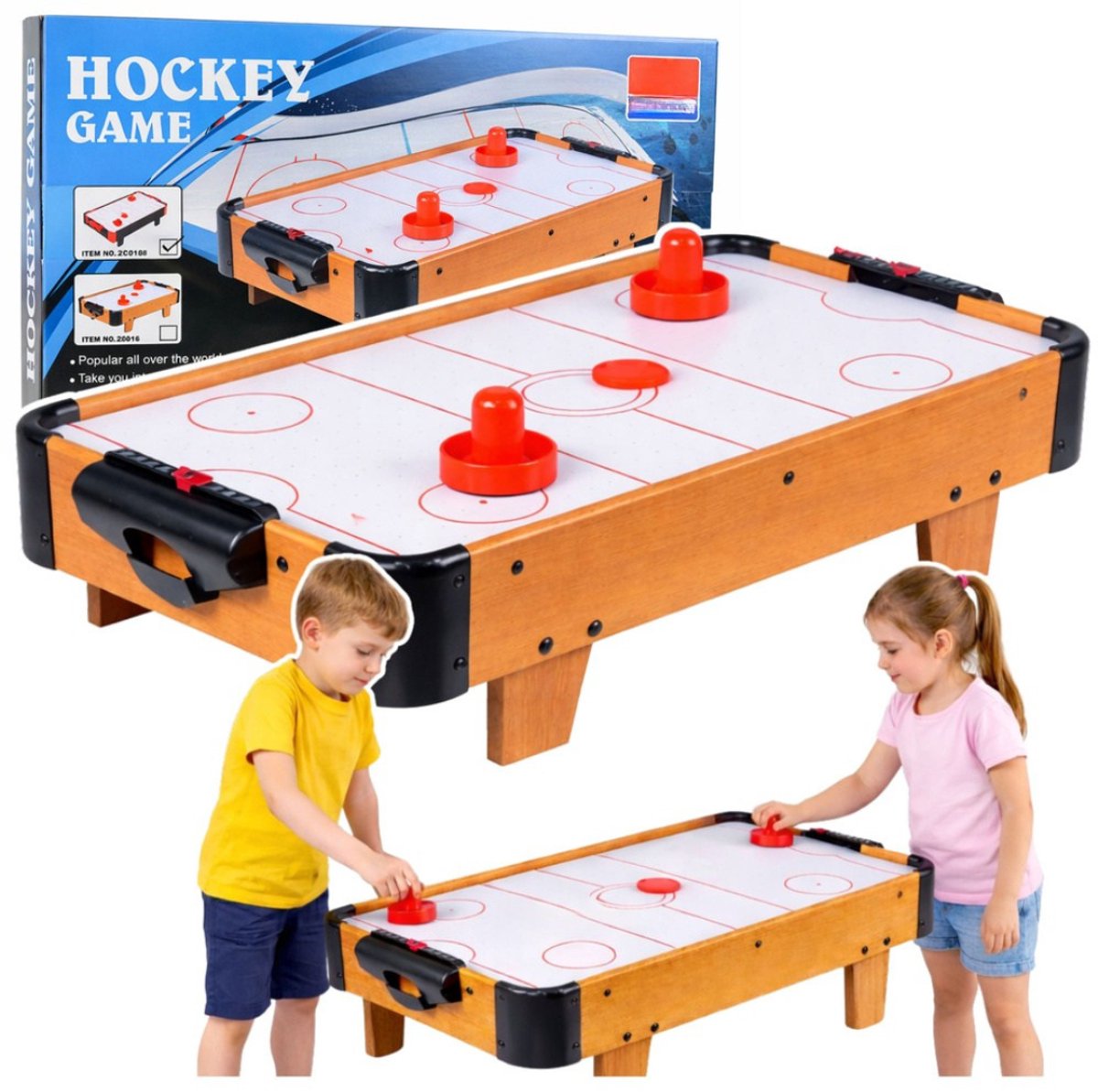 Playos® - Airhockey Arcade - Bruin - 61 x 33 x 14 cm - Speeltafel - Airhockey Tafel - Speelgoed - Arcade Spelletjes