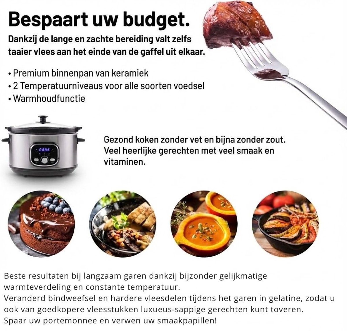 SNJY® Slowcooker met Timer - Slowcooker - Slowcookers - 3,5 Liter - 200 W - Zilver – foto 6