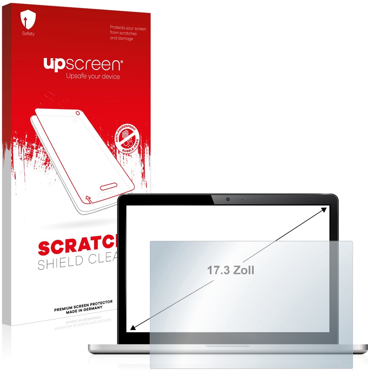upscreen - Screenprotector voor Laptops mit 17.3 inch Schermen [383 mm x 215 mm, 16:9] - Folie Beschermfolie transparant