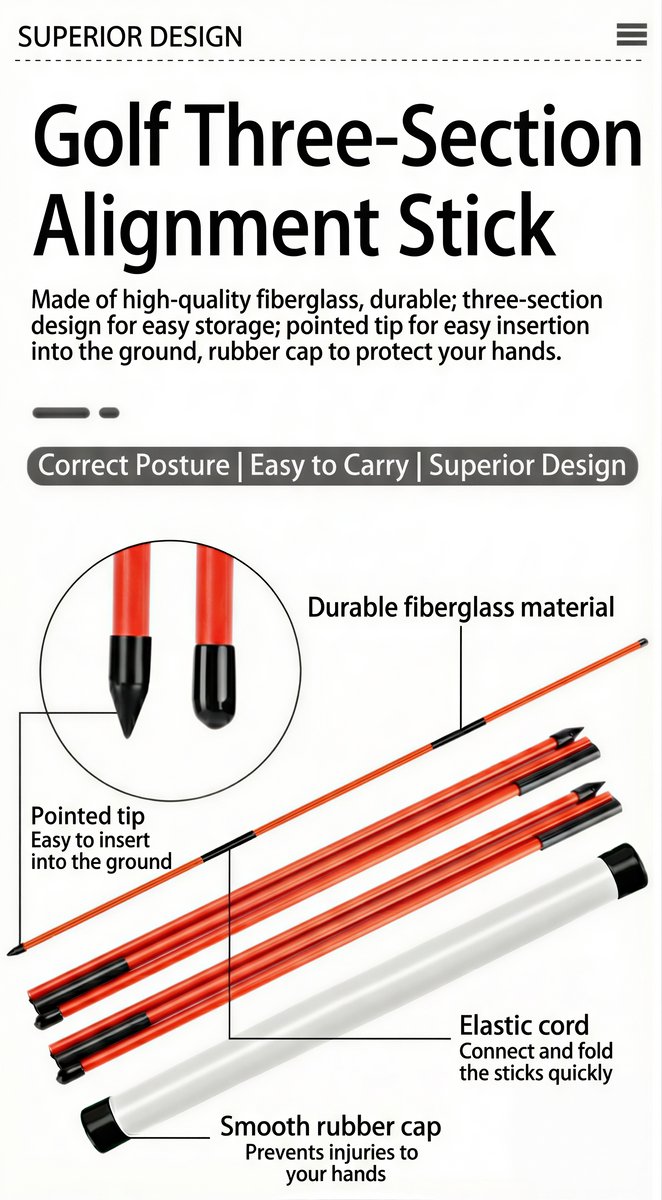Stripe golf alignment sticks, 2 inklapbare uitlijnstokken 121 cm van Stripe Golf — afbeelding 3