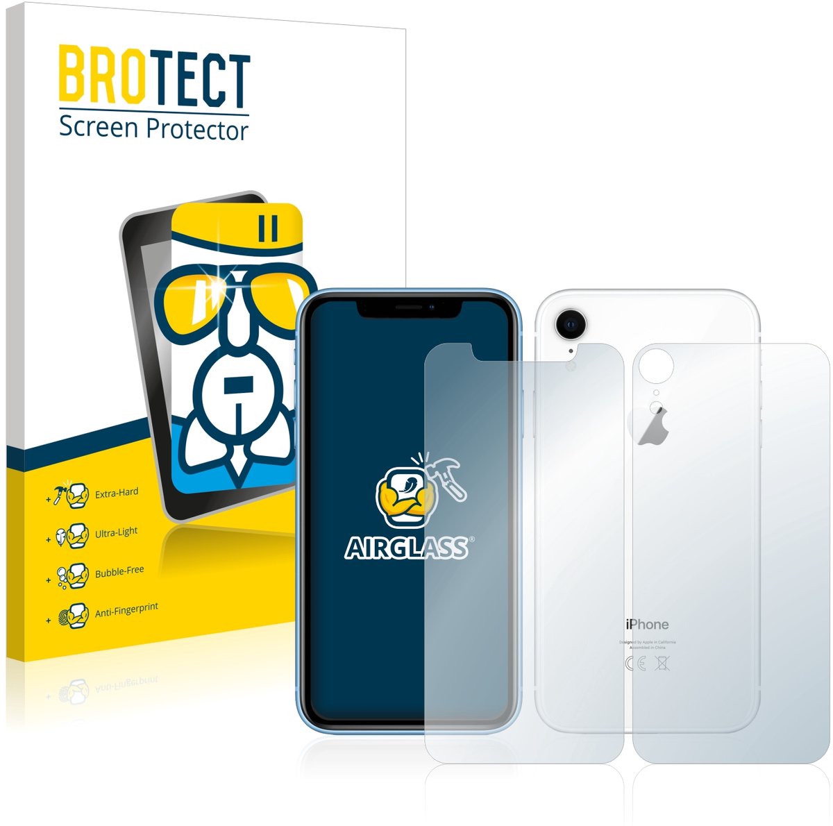 Screenprotector voor Apple iPhone XR (Voor+Achter) Beschermglas transparant
